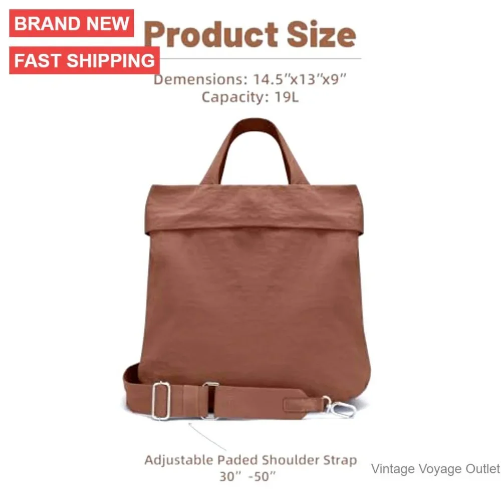 Large 19L Nylon Hobo Tote with Adjustable Straps for Travel Gym Work